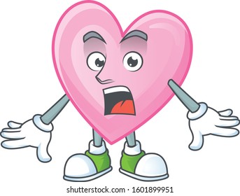 Surprised pink love gesture on cartoon mascot design