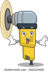Surprised pneumatic sander isolated with the cartoon