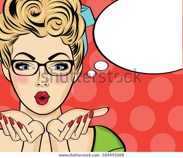 Surprised Pop Art Woman Comic Woman Stock Vektorgrafik Lizenzfrei 584495068 Shutterstock 