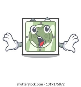 Surprised power socket on wooden cartoon table