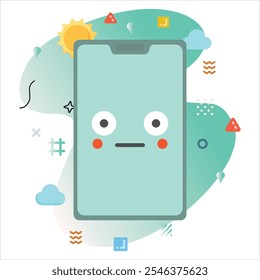 Surprised Puzzled Emoji on a Smartphone Screen: Modern Illustration Design with a Creative Touch of Colorful Geometric Elements | Surprised Puzzled Emoji Icon Design on Smartphone Screen