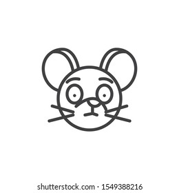 Surprised rat emoticon line icon. linear style sign for mobile concept and web design. Shocked mouse face emoji outline vector icon. Chinese 2020 year of the rat  symbol, logo illustration. 