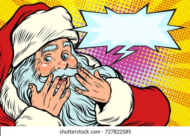 Surprised reaction. Santa Claus Christmas character. New year and Christmas. Pop art retro vector illustration