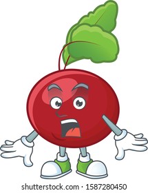 Surprised red beet greens gesture on cartoon mascot design