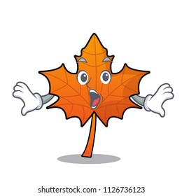 Surprised red maple leaf mascot cartoon