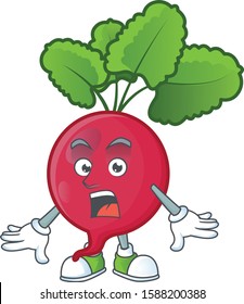 Surprised red radish gesture on cartoon mascot design