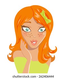 Surprised red-haired girl. Vector illustration