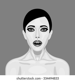 Surprised retro Woman with big Eyes and open Mouth.  Surprise Expression of vector Character