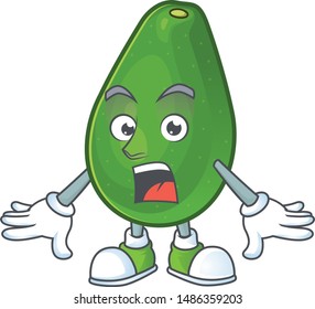 Surprised ripe avocado fruit on cartoon character