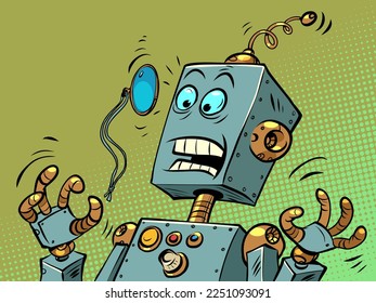 A surprised robot with a monocle. News human emotions. Face Glasses
