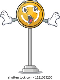 Surprised roundabout ahead cartoon shape with mascot