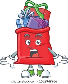 Surprised santa bag full of gift face gesture on cartoon style