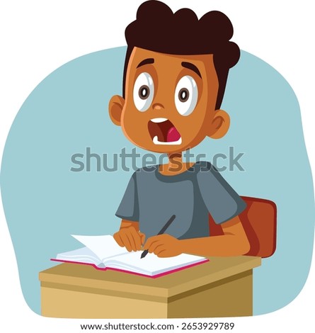 
Surprised School Boy Feeling Concerned about Test Exam Vector Cartoon. Stressed kid having a panic attack during an educational examination