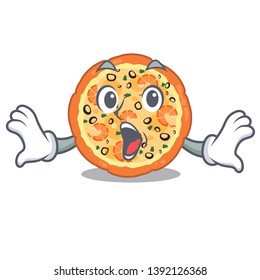 Surprised seafood pizza in the mascot shape
