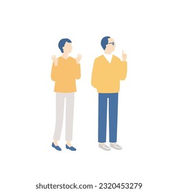 Surprised senior couple. simple full body illustration