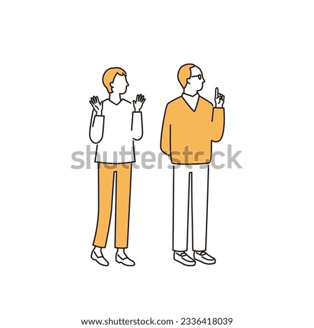 Surprised senior couple. simple full body illustration