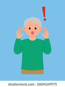 surprised senior man with exclamation mark illustration