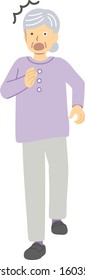 Surprised senior woman dressed in purple