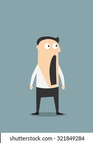 Surprised or shocked businessman with wide open mouth, for emotion expression concept design. Cartoon flat character