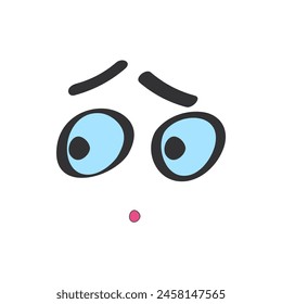 Surprised or shy facial expression, funny character in doodle style vector illustration
