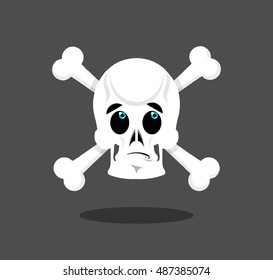 Surprised skull emotion. Crossbones. Discouraged skeleton head