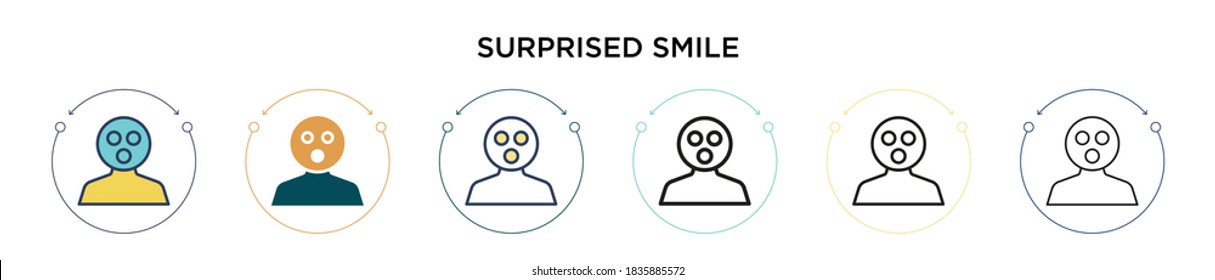 Surprised smile icon in filled, thin line, outline and stroke style. Vector illustration of two colored and black surprised smile vector icons designs can be used for mobile, ui, web