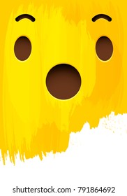 Surprised smiley face on yellow paint wall vector illustration
