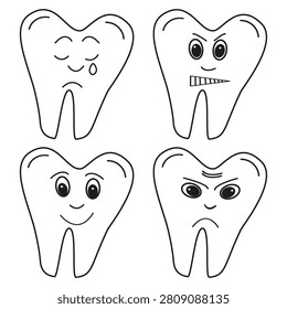 Surprised smiling tooth icon. Curious molar symbol. Friendly dental character illustration.