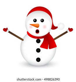 Surprised Snowman on a white background standing, vector illustration