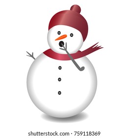 Surprised snowman with red hat and scarf