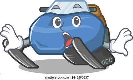 Surprised snowmobile isolated in the a cartoon