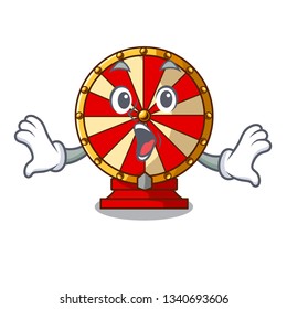 Surprised spinning wheel beside wooden cartoon table