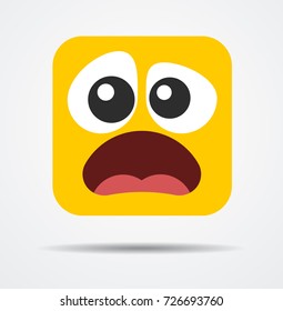 Surprised square emoticon in a flat design