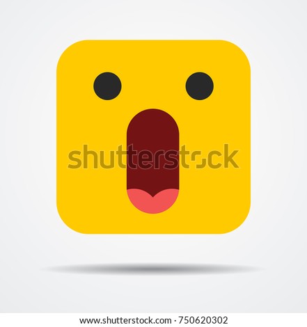 Surprised square emoticon in a flat design