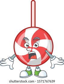 Surprised striped peppermint candy face gesture on cartoon style