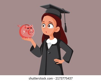 
Surprised Student Holding a Piggy Bank Vector Cartoon Illustration

Stressed graduate worried about her financial future and career 
