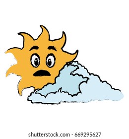surprised sun and cloud cartoon mascot drawn