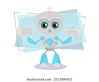 Surprised talking robot and speech bubbles. Chatbot, dialog, online lesson. Can be used for topics like education, communication, customer support
