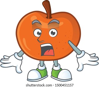 Surprised tangerine cartoon mascot on white background