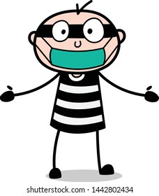 Surprised Thief with Mask on Face - Cartoon thief criminal Guy Vector Illustration