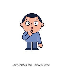 Surprised thinking cartoon boy