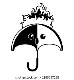 Surprised umbrella on fire icon. Vector illustration design