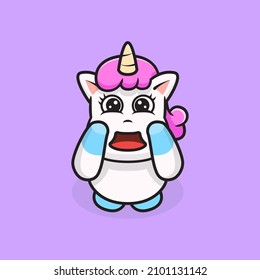 surprised unicorn cute cartoon illustration vector suitable for children books, stickers, banners, t-shirt, and other graphic product