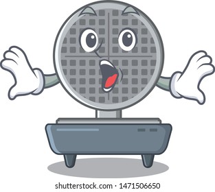 Surprised waffle iron in cartoon kitchen cabinet