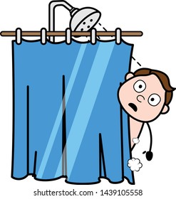 Surprised and Watching Outside While Bathing - Cute Army Man Cartoon Soldier Vector Illustration