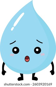 Surprised water drop character showing water awareness and environmental message.