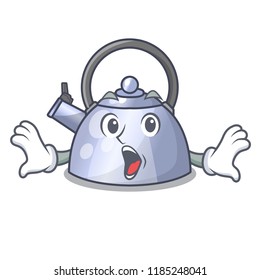 Surprised whistling kettle cartoon on the stove top