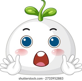 Un personaje de mancha blanca sorprendido con Grandes ojos azules y un brote verde en la parte superior