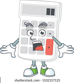 Surprised white calculator in the character mascot
