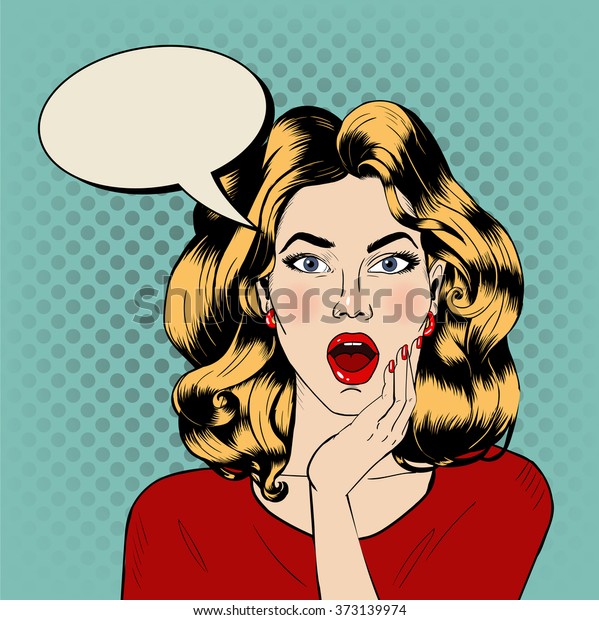 Surprised Woman Bubble Pop Art Style Stock Vector (Royalty Free ...